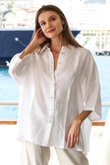 THE WHITE LINEN QUATER LENGTH CHEMISE